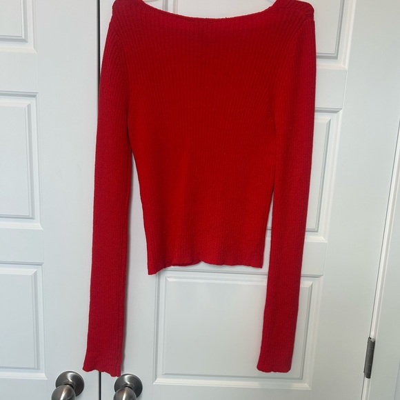 Dynamite Red Ribbed V-Neck Button Cardigan - Picture 3 of 3